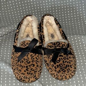 UGG Leopard Print Slippers with Black Bow